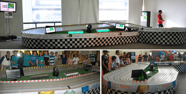 Estrutura de autorama montada para evento da AlugaGames